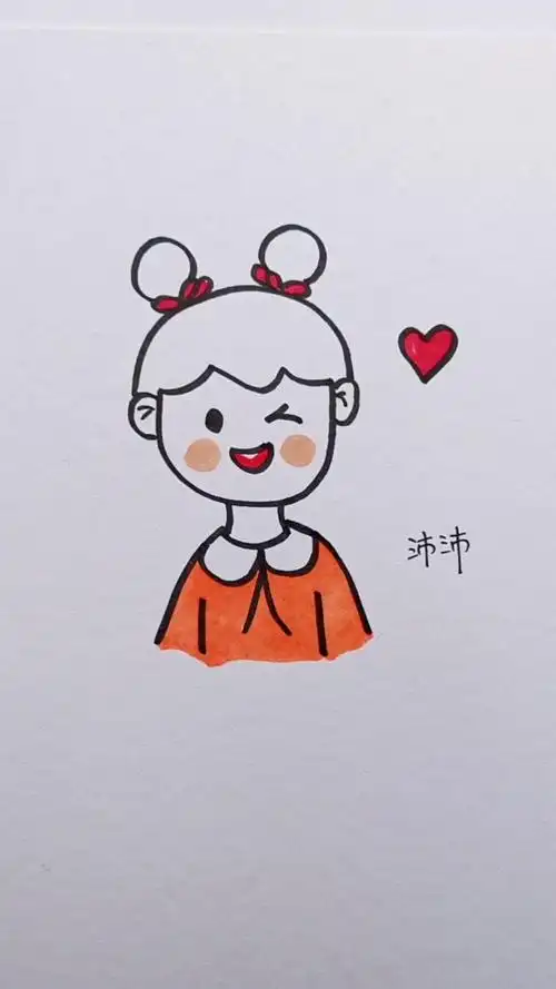 简笔画#双丸子头小女孩