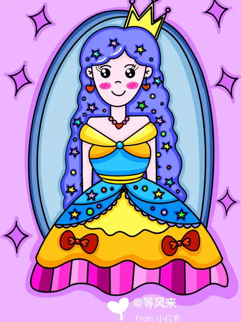 小公主 94小女孩97 简笔画 创意画 儿童画 带线稿哦 #儿童简笔画