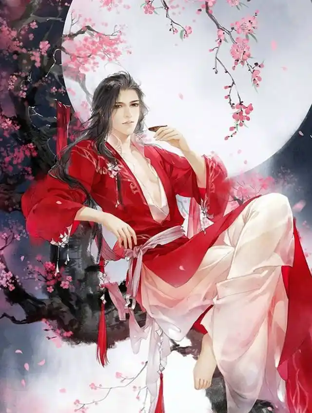 古风红衣男生月下