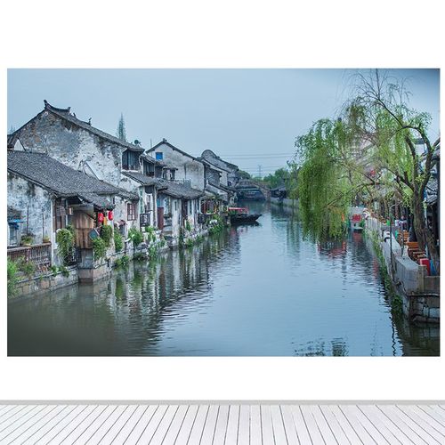 江南水乡古镇自然风景画海报客厅沙发背景墙贴画墙画自粘画17