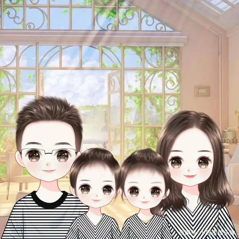 幸福亲子漫画,一家三口,四口全家福头像,简单温馨美好
