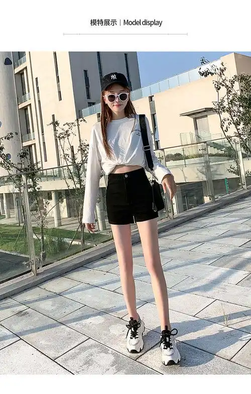 黑色牛仔短裤女高腰夏季2022新款韩版学生超短裤紧身热裤子潮ins黑色