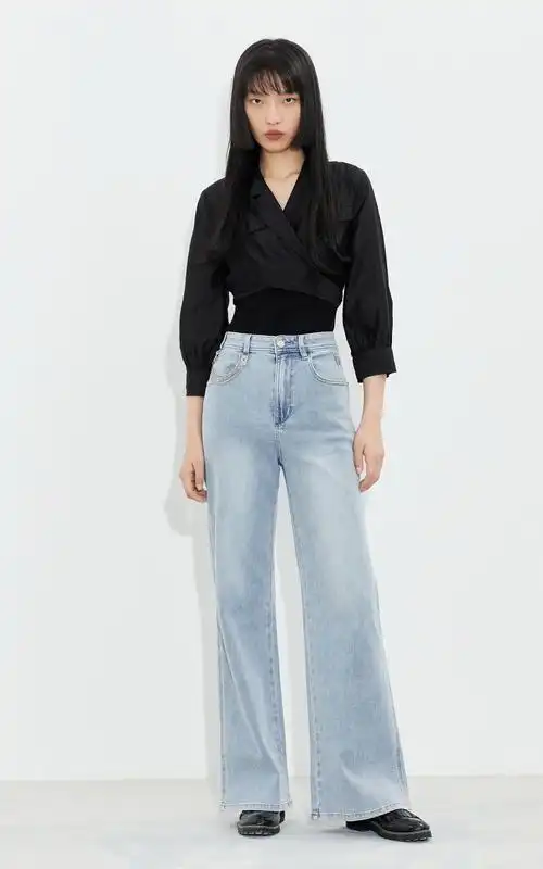 only春季新款云朵棉高腰微喇牛仔裤女121332017j2g米白色ecru16064asr