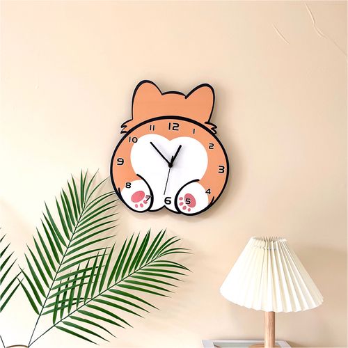 可爱柯基狗屁卡通创意装饰挂墙钟表猫咖宠物挂钟