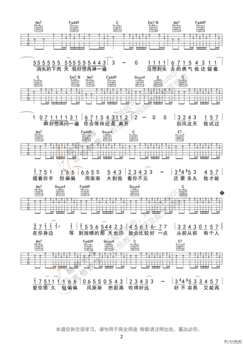 《晴天》c调中级版酷音小伟编谱吉他谱图片格式六线谱