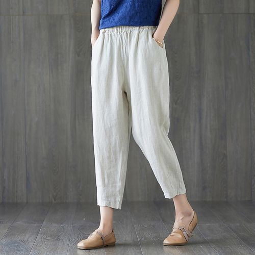 夏季苎麻薄款棉麻九分裤女宽松大码文艺哈伦裤亚麻棉小脚萝卜裤子