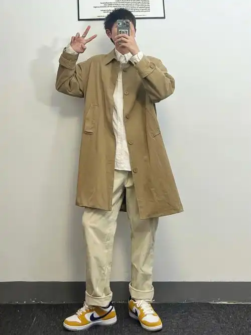 ootd卡其色风衣永不过时日系男生穿搭