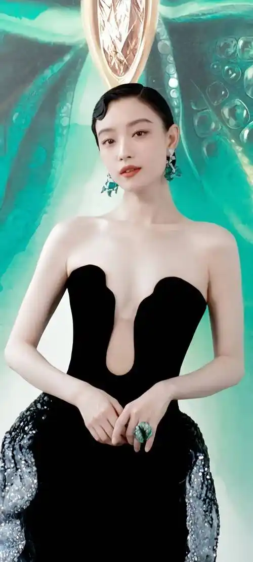 性感的倪妮形象一袭深v黑裙,优雅迷人,散发着古典曼妙的魅力_耳环