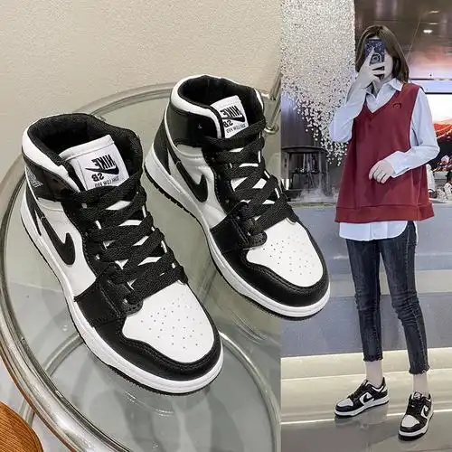 aj女鞋黑白熊猫莆田正版官网勾勾鞋空军一号软底轻便春夏高帮板鞋