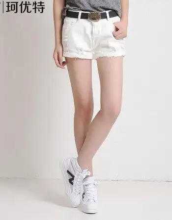 珂优特2016夏季宽松舒适透气修身百搭牛仔短裤女 白色 30