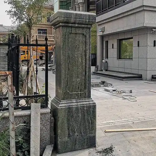 石雕门柱黄金麻欧式铁艺门口石柱子大理石分体实心门柱门墩雕塑摆件