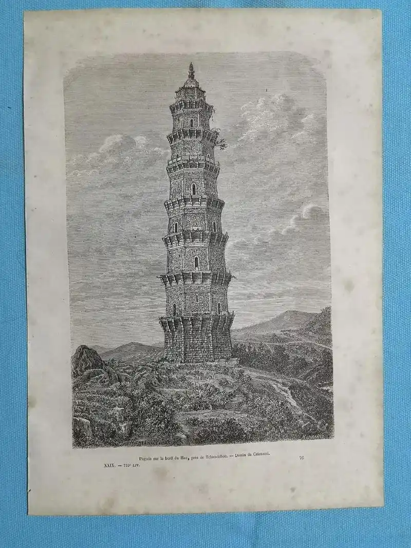 【中国内容】1875年木版画《广东潮州三元塔pagode s - 抖音