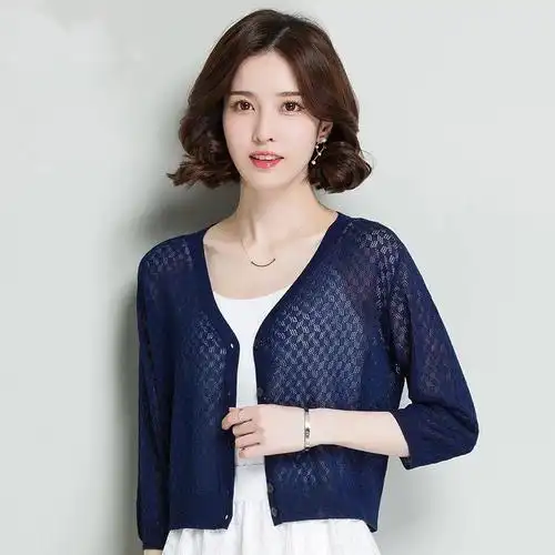 女士针织/毛衣 针织衫女开衫短款冰丝夏季新款披肩针织小开衫外套空调