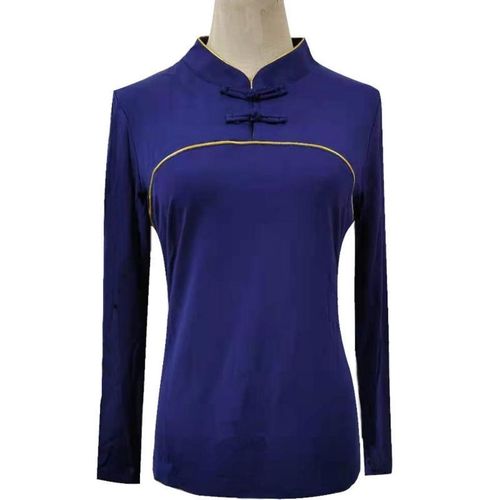 纯色立领盘扣藏族唐装国风中式藏青演出深蓝藏蓝少数民族藏式上衣