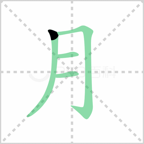 月的笔顺书写演示《月》字笔画,笔顺汉字月月读音yuè部首月笔画数4