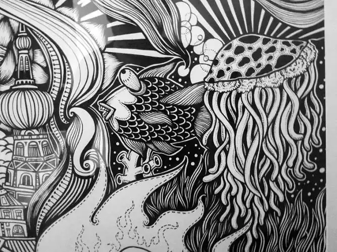 可爱,黑白装饰画,线描,动物