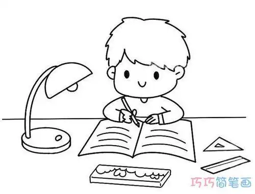 写作业的小男孩怎么画小男孩简笔画图片