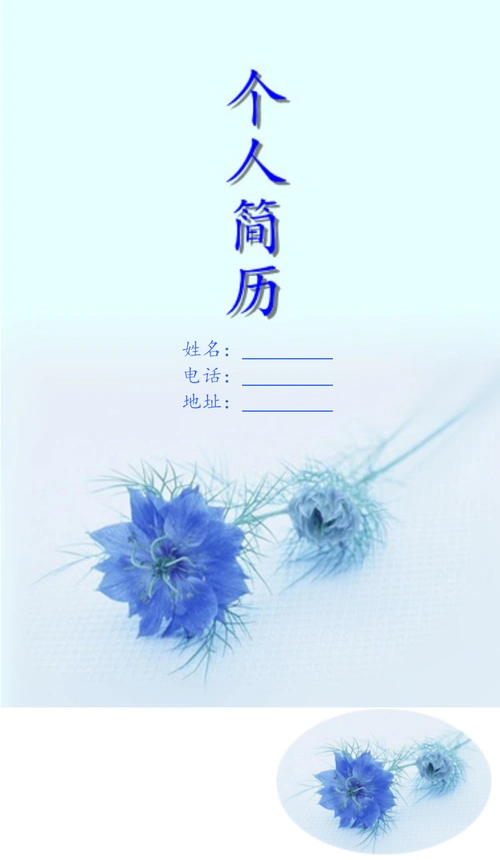 蓝色花朵个人简历封面模版ppt