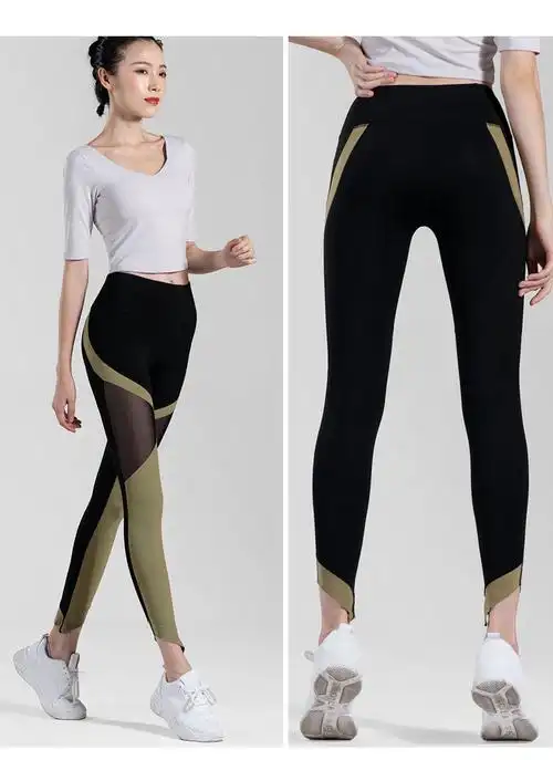 透气运动跑步训练速干健身裤夏弹力紧身提臀 暗红色 拼色网纱紧身裤 m