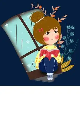 手绘读书小女孩插画