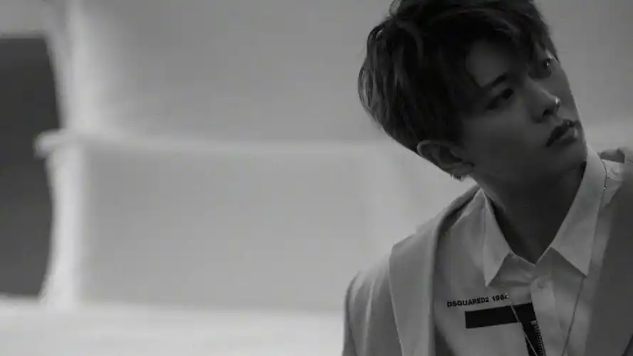 回车桌面>电脑壁纸>明星>大陆明星>任嘉伦香芋色西装时尚帅气迷人写真