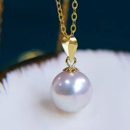 天然海水日本akoya一颗珍珠项链简单吊坠18k颈饰