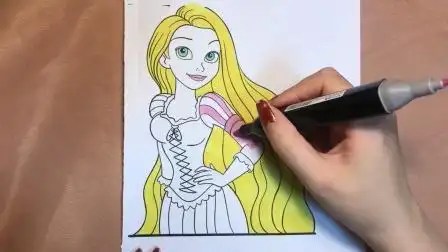 迪士尼长发公主简单涂色,小朋友快学(下)