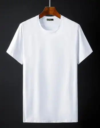 2018夏季男士双面丝光t恤短袖修身圆领冰丝半袖白色体恤衫色 白色 180