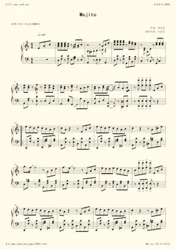 《周杰伦《mojito》 ,钢琴谱》文武贝钢琴版,周杰伦(五线谱 钢琴曲