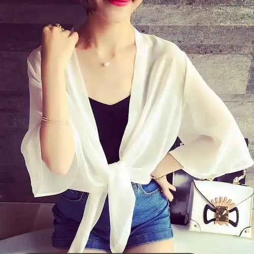 春夏雪纺小披肩外套女夏短款坎肩薄百搭开衫沙滩防晒衣