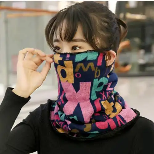 围脖面罩女秋冬户外骑车保暖围脖加绒加厚护颈椎蒙面口罩挂耳围巾