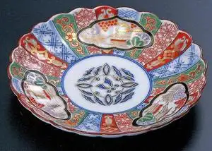 ems直邮 日本制 林九郎窑 三方割元禄地紋 盘子碟子5个装