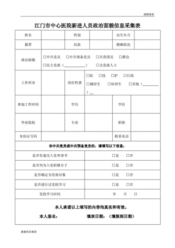 江门市中心医院新进人员政治面貌信息采集表.doc