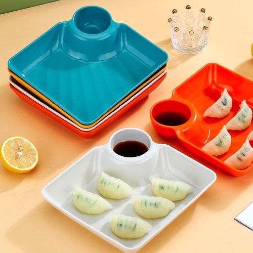 饺子盘子带醋碟盘拼盘餐具摆盘家用日式分格餐盘创意方形水饺菜盘