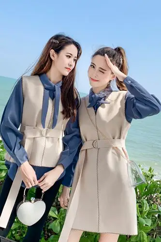 2019新款春季网红闺蜜装时尚闺蜜套装衬衣两件套衬衫连衣裙套装约会省