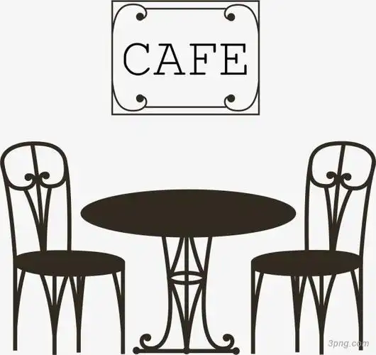 创意黑色咖啡馆桌椅矢量png素材透明免抠图片-卡通手绘