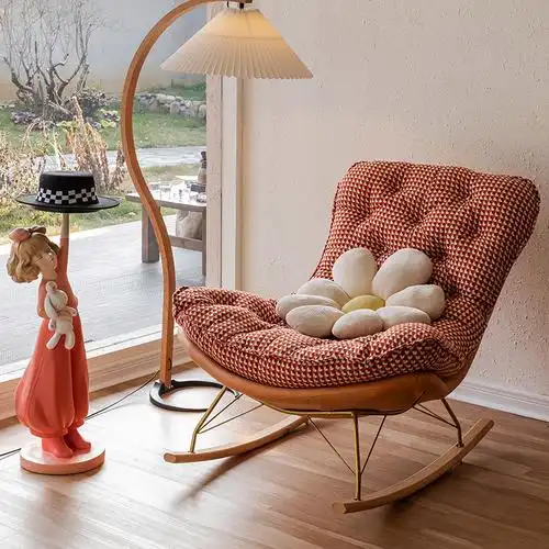 摇摇椅家用休闲小户型公寓阳台卧室客厅北欧懒人沙发躺椅提花摇椅