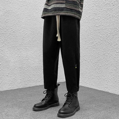 大衣的裤子搭配马丁靴的裤子男韩版毛呢料西装裤直筒宽松休闲裤小西裤