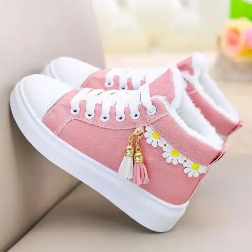 迪士尼disney高品质高帮帆布鞋女2022年新款冬季女鞋小学生鞋子女生