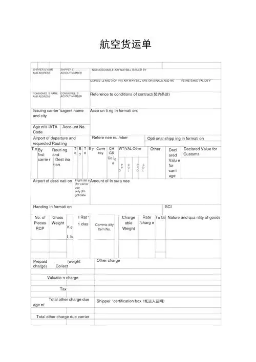 航空货运单样本doc