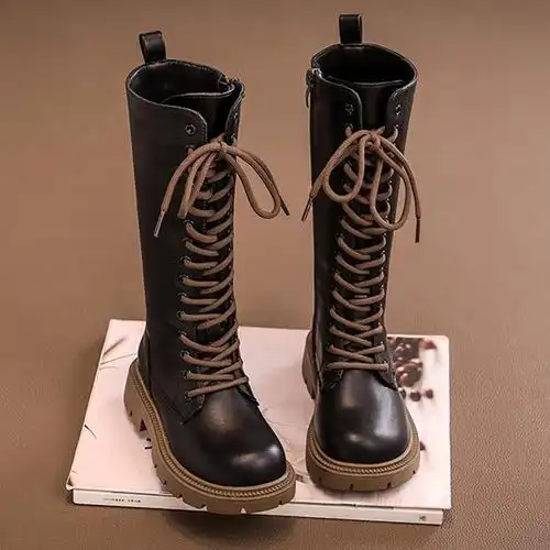 女童加绒长靴2023新款过膝靴小女孩英伦高筒秋冬季儿童保暖长筒靴