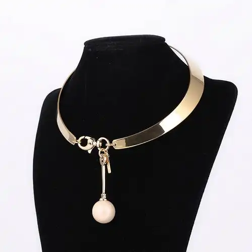 特价少量孤品lele简约通勤款欧美风光面金属项圈珍珠吊坠项链女生