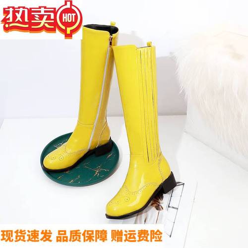 百丽驼美士秋冬英伦风帅气骑士方跟高筒靴纯色长筒军靴切尔西女长靴