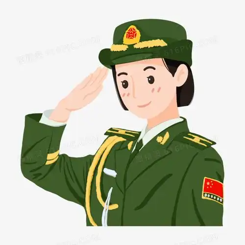 手绘卡通女军人陆军敬礼免抠元素