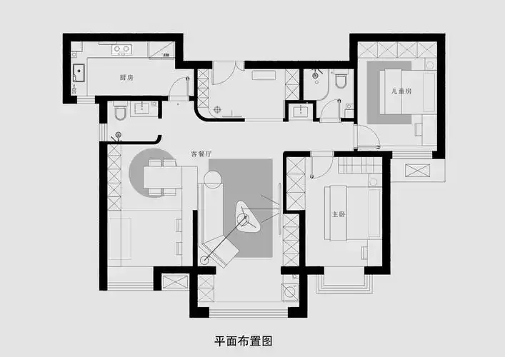 120平二居室户型图