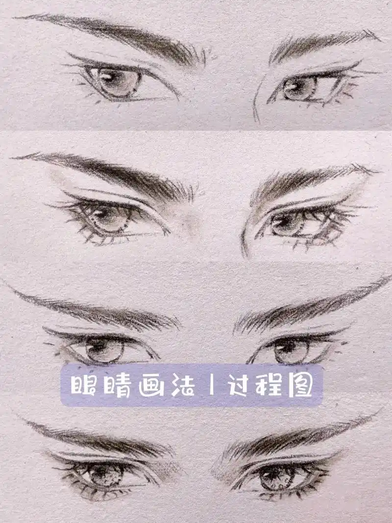 男生眼睛合集 画法过程.画法说明:①6号铅笔勾出轮廓②加深深 - 抖音
