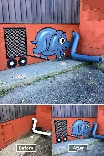 好的墙绘创意能够与环境完美融合,是一个设计师巧妙的构思.