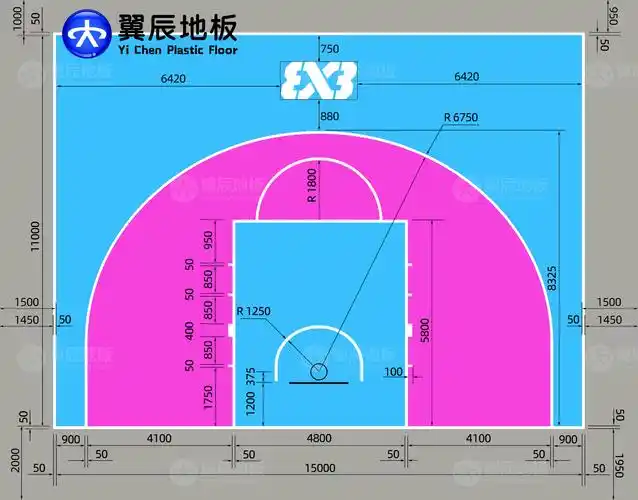 三对三(3x3)篮球场标准尺寸是多少_石家庄翼辰体育塑胶地板有限公司
