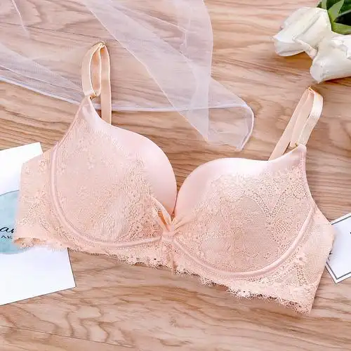 舒适百搭唯美花边蕾丝有钢圈深v小胸上托聚拢性感内衣文胸