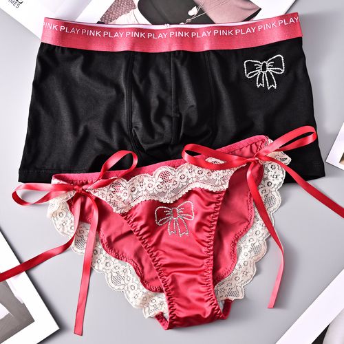 情侣内裤性感可爱蕾丝系带一男一女士三角裤夏季薄款纯欲内衣套装